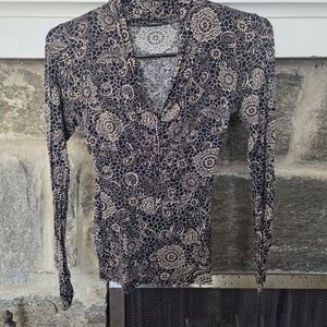 Motivi, Elegant Black and Cream Floral Women's Top